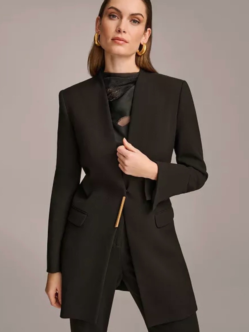 NWT!!! Donna Karan Black Longline Tailored Blazer with Gold Accent Size 12